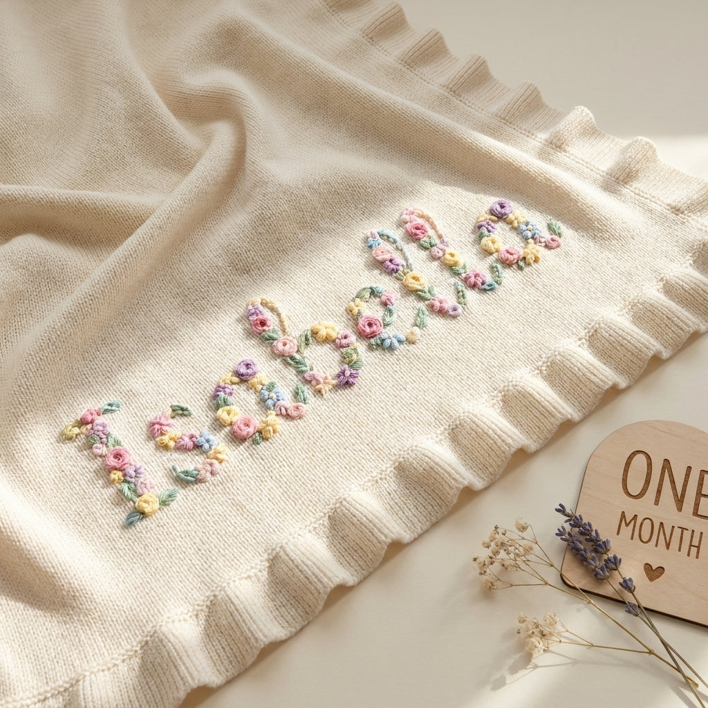 Custom Floral Baby Name Blanket - Newborn Hospital Gift, Custom Baby Gift, Baby Name Swaddle,Cotton Baby Blanket