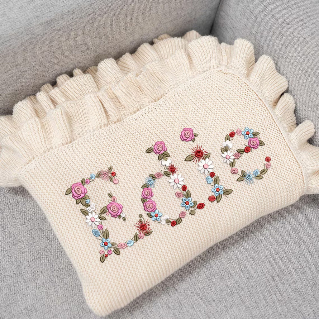 Custom Floral Baby Name Blanket - Newborn Hospital Gift, Custom Baby Gift, Baby Name Swaddle,Cotton Baby Blanket