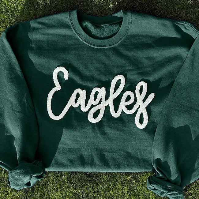 Chenille Yarn Embroidered Sweatshirt Game Day Fuzzy Letter Team Spirit Football Mom
