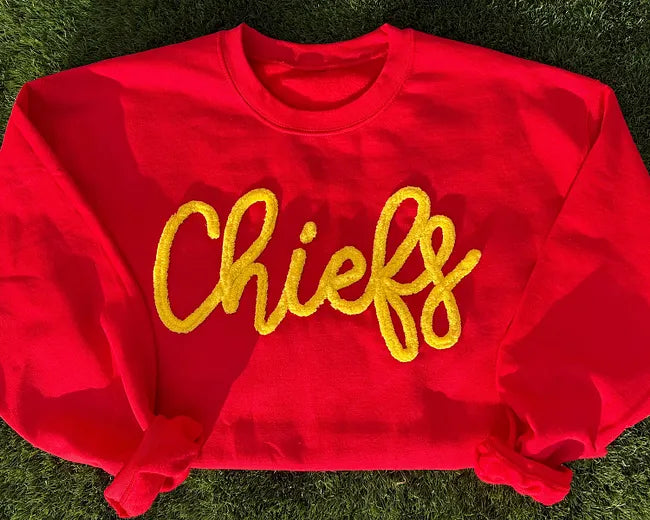 Chenille Yarn Embroidered Sweatshirt Game Day Fuzzy Letter Team Spirit Football Mom