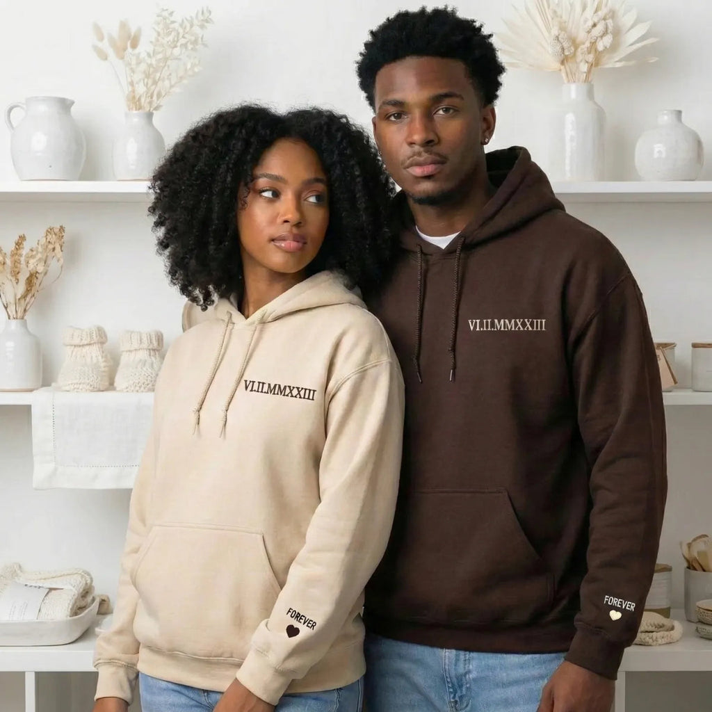 Custom Embroidered Photo Portrait Couple Hoodie or Sweatshirt, Personalized Gift for Him Her