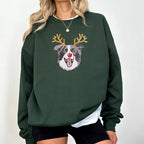 Custom Dog Embroidered Christmas Sweatshirt with Funny Reindeer Design