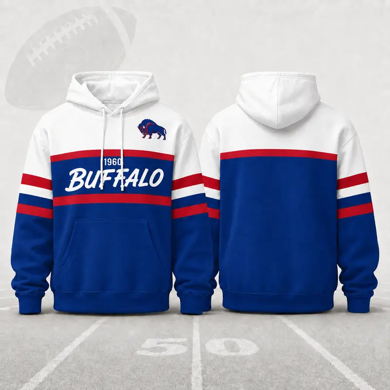 (Only Pattern Own Design No Team Logo) Unisex Football Retro City Letter Hoodie, All Team Color‑Block Striped Hooded Sweatshirt, Long‑Sleeve Casual Top For Sports Game Day And Daily Street Outfits