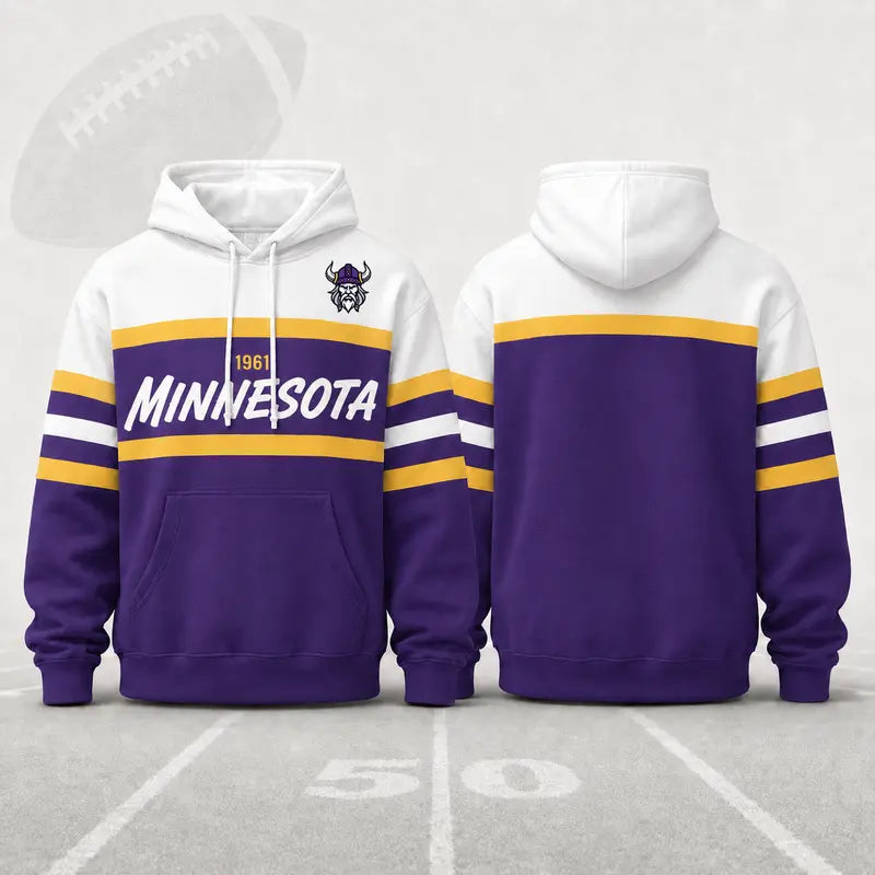 (Only Pattern Own Design No Team Logo) Unisex Football Retro City Letter Hoodie, All Team Color‑Block Striped Hooded Sweatshirt, Long‑Sleeve Casual Top For Sports Game Day And Daily Street Outfits