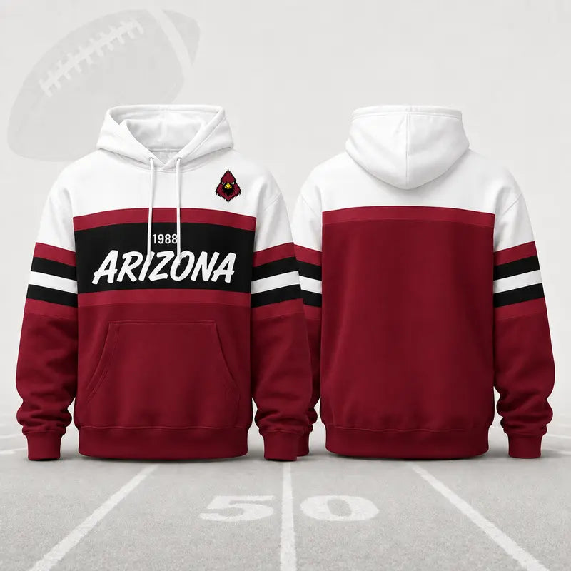 (Only Pattern Own Design No Team Logo) Unisex Football Retro City Letter Hoodie, All Team Color‑Block Striped Hooded Sweatshirt, Long‑Sleeve Casual Top For Sports Game Day And Daily Street Outfits