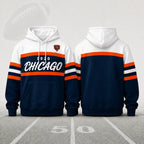 (Only Pattern Own Design No Team Logo) Unisex Football Retro City Letter Hoodie, All Team Color‑Block Striped Hooded Sweatshirt, Long‑Sleeve Casual Top For Sports Game Day And Daily Street Outfits