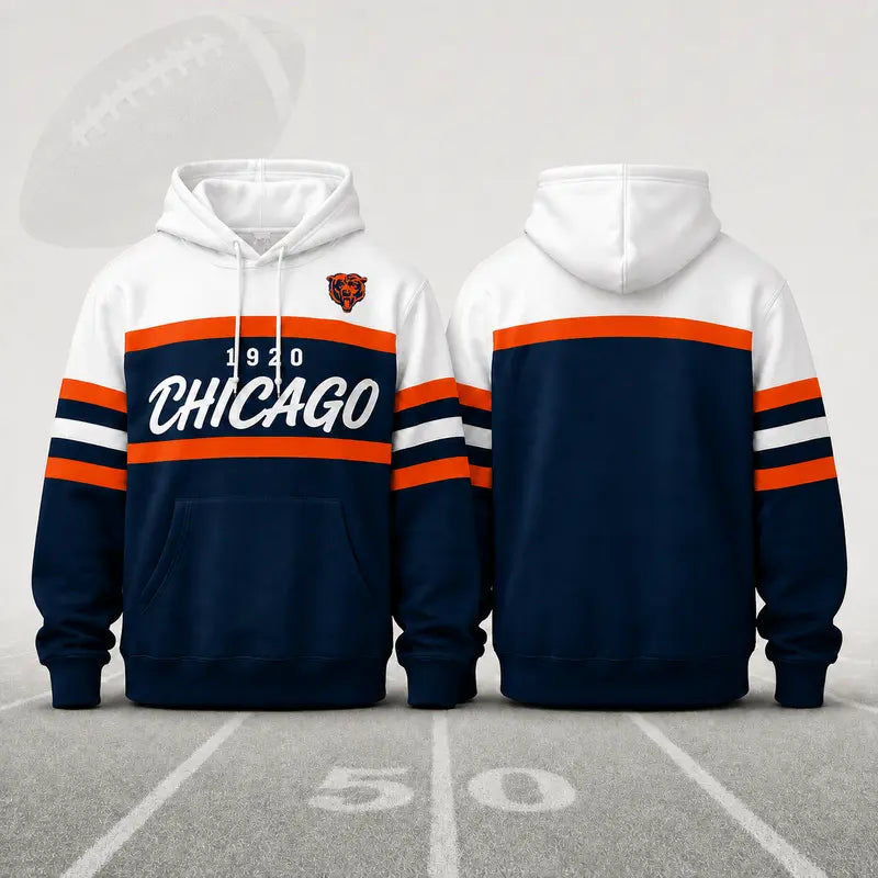 (Only Pattern Own Design No Team Logo) Unisex Football Retro City Letter Hoodie, All Team Color‑Block Striped Hooded Sweatshirt, Long‑Sleeve Casual Top For Sports Game Day And Daily Street Outfits