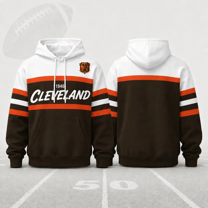 (Only Pattern Own Design No Team Logo) Unisex Football Retro City Letter Hoodie, All Team Color‑Block Striped Hooded Sweatshirt, Long‑Sleeve Casual Top For Sports Game Day And Daily Street Outfits