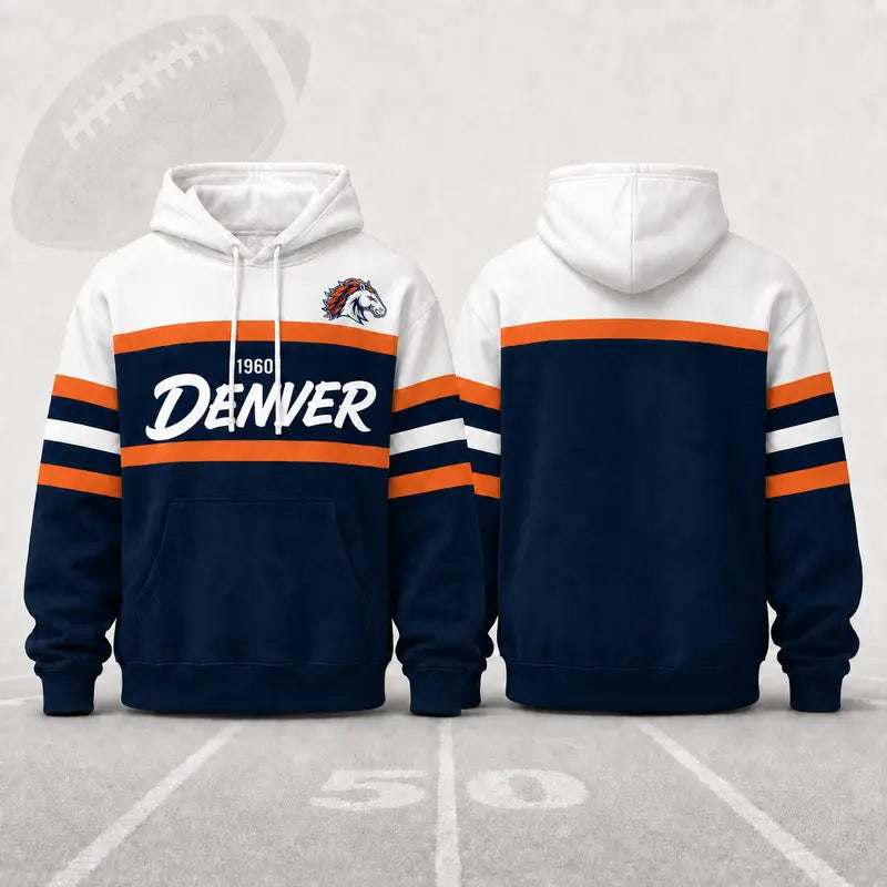 (Only Pattern Own Design No Team Logo) Unisex Football Retro City Letter Hoodie, All Team Color‑Block Striped Hooded Sweatshirt, Long‑Sleeve Casual Top For Sports Game Day And Daily Street Outfits