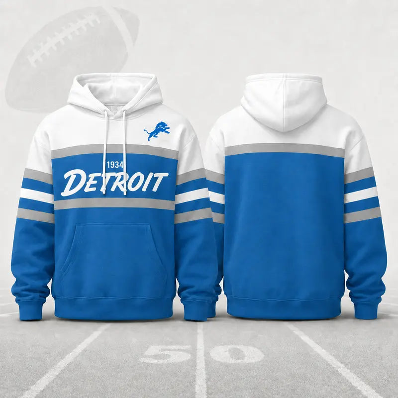 (Only Pattern Own Design No Team Logo) Unisex Football Retro City Letter Hoodie, All Team Color‑Block Striped Hooded Sweatshirt, Long‑Sleeve Casual Top For Sports Game Day And Daily Street Outfits