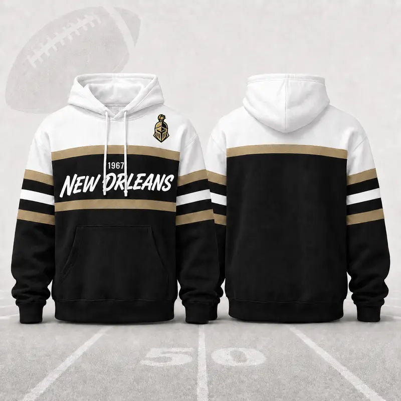 (Only Pattern Own Design No Team Logo) Unisex Football Retro City Letter Hoodie, All Team Color‑Block Striped Hooded Sweatshirt, Long‑Sleeve Casual Top For Sports Game Day And Daily Street Outfits