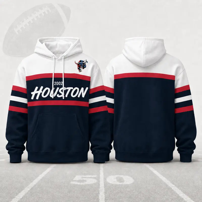 (Only Pattern Own Design No Team Logo) Unisex Football Retro City Letter Hoodie, All Team Color‑Block Striped Hooded Sweatshirt, Long‑Sleeve Casual Top For Sports Game Day And Daily Street Outfits