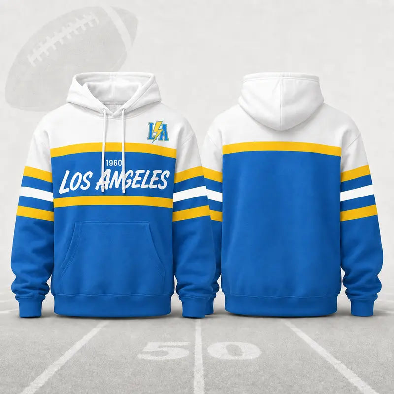 (Only Pattern Own Design No Team Logo) Unisex Football Retro City Letter Hoodie, All Team Color‑Block Striped Hooded Sweatshirt, Long‑Sleeve Casual Top For Sports Game Day And Daily Street Outfits