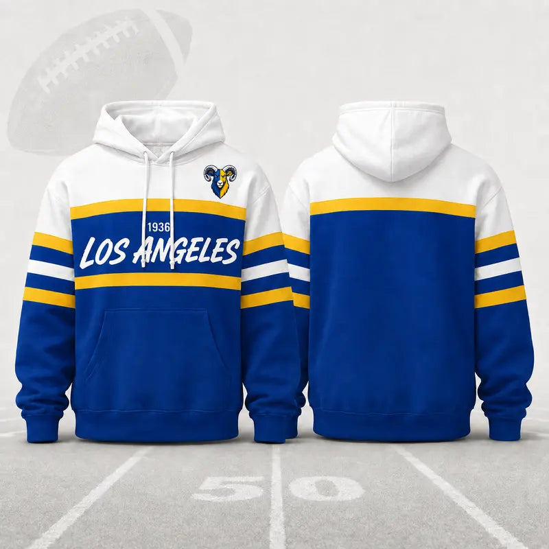 (Only Pattern Own Design No Team Logo) Unisex Football Retro City Letter Hoodie, All Team Color‑Block Striped Hooded Sweatshirt, Long‑Sleeve Casual Top For Sports Game Day And Daily Street Outfits