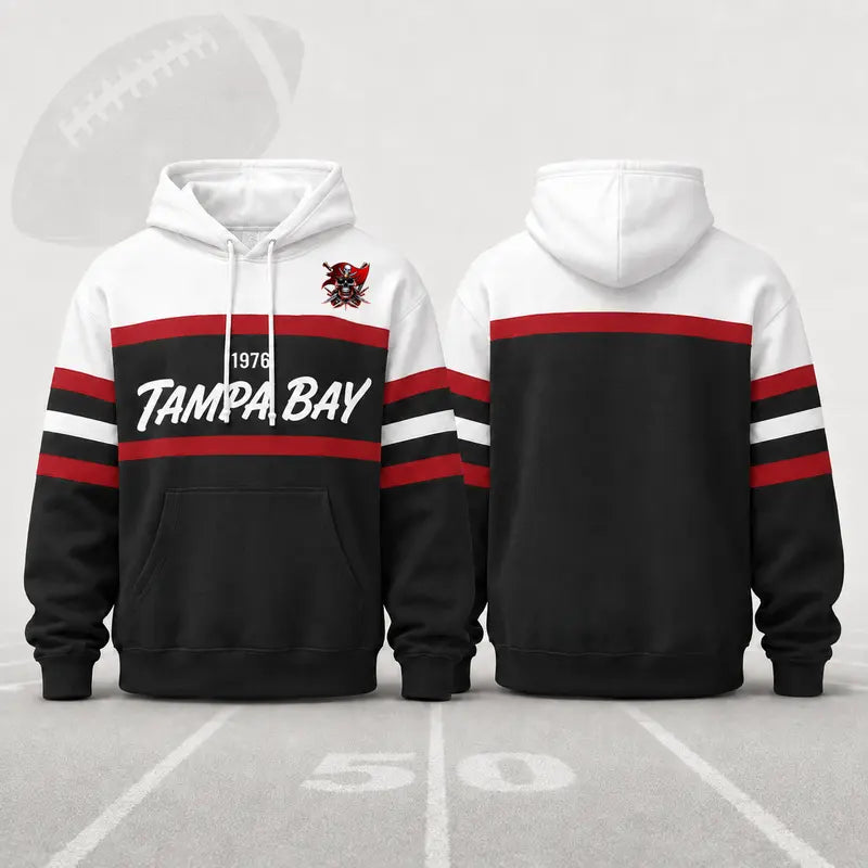 (Only Pattern Own Design No Team Logo) Unisex Football Retro City Letter Hoodie, All Team Color‑Block Striped Hooded Sweatshirt, Long‑Sleeve Casual Top For Sports Game Day And Daily Street Outfits