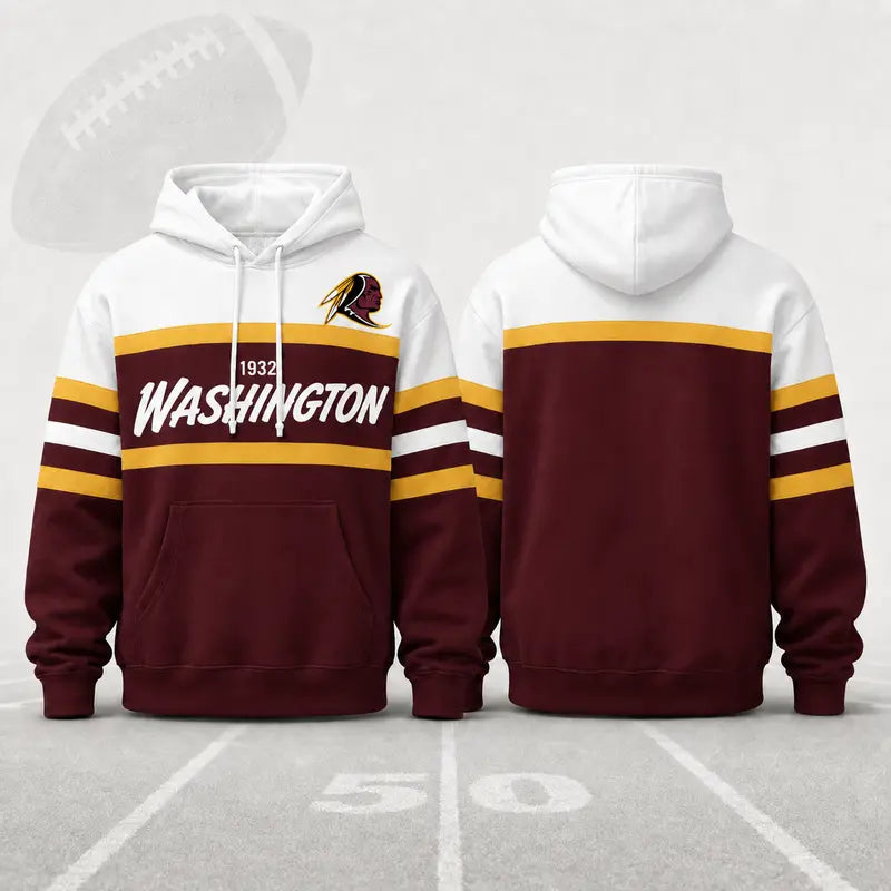 (Only Pattern Own Design No Team Logo) Unisex Football Retro City Letter Hoodie, All Team Color‑Block Striped Hooded Sweatshirt, Long‑Sleeve Casual Top For Sports Game Day And Daily Street Outfits