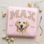 Custom Pet Portrait Embroidered Sweatshirt with Gingham Varsity Name
