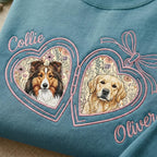Custom Pet Portrait Embroidered Sweatshirt with Floral Applique Locket Heart with Bow