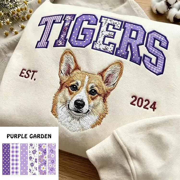 Custom Pet Portrait Patchwork Appliqu Embroidered Sweatshirt Hoodie T-Shirt