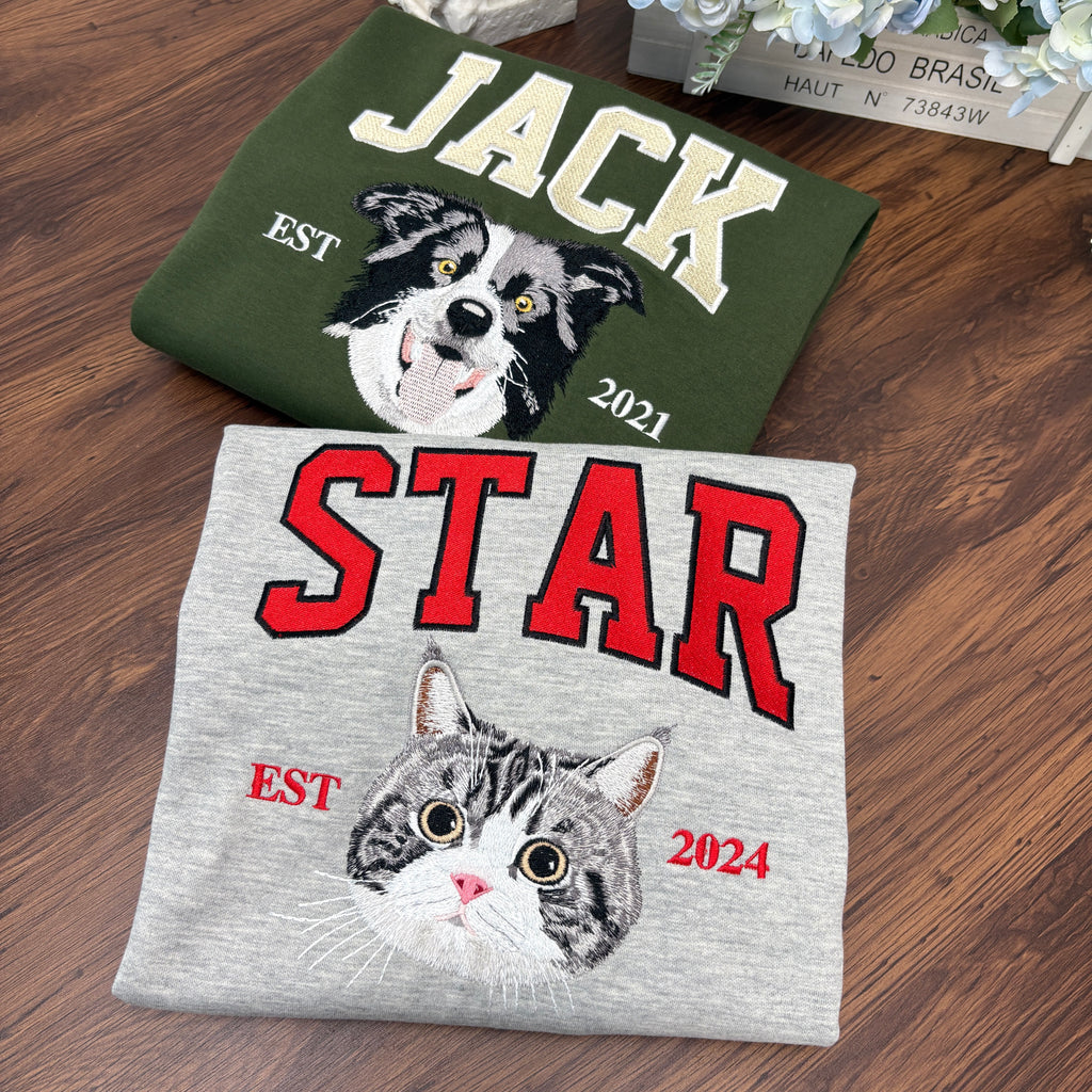 Personalized Embroidered Pet Face and Name Est Sweatshirt