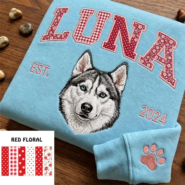 Custom Pet Portrait Patchwork Appliqu Embroidered Sweatshirt Hoodie T-Shirt