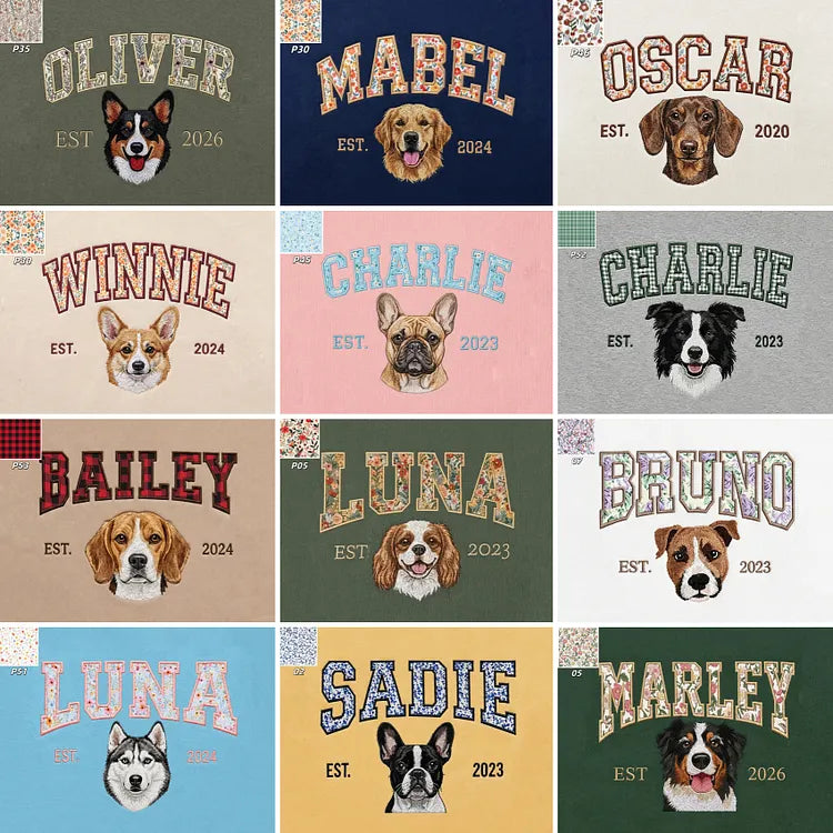 Custom Pet Portrait Floral Applique Embroidered Sweatshirt with Side Bow Detail