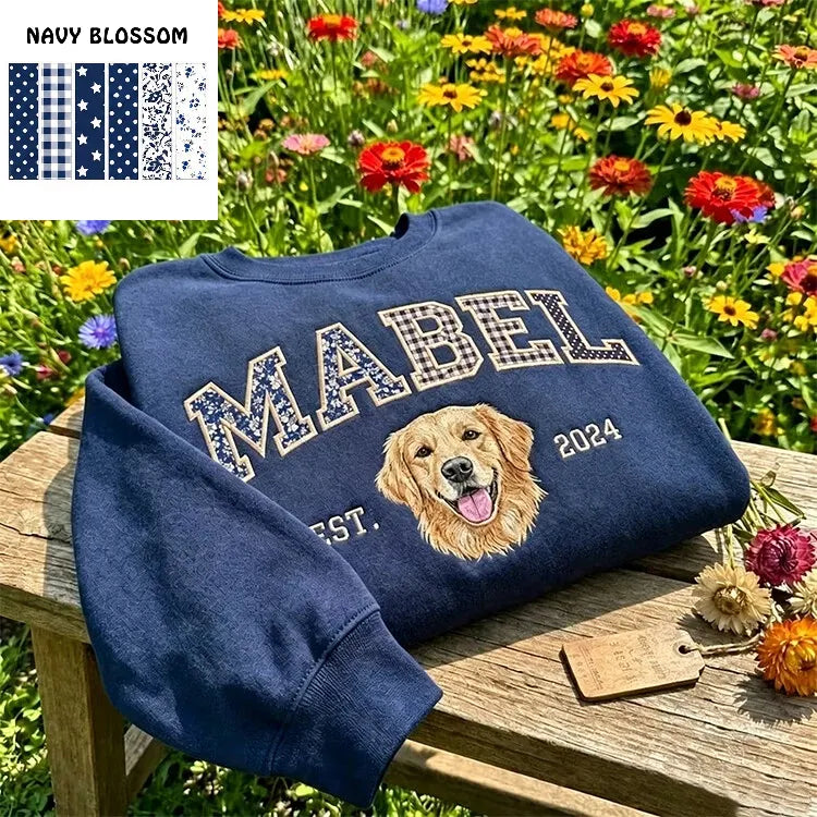 Custom Pet Portrait Patchwork Appliqu Embroidered Sweatshirt Hoodie T-Shirt