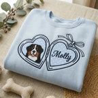 Custom Pet Portrait Embroidered Sweatshirt with Polka Dot Locket Heart Coquette