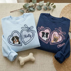 Custom Pet Portrait Embroidered Sweatshirt with Gingham Locket Heart Coquette