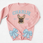 Custom Pet Portrait Floral Applique Embroidered Sweatshirt with Side Bow Detail
