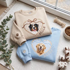 Custom Pet Portrait Embroidered Sweatshirt with Locket Heart Coquette Bow Design