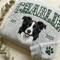 Custom Pet Portrait Embroidered Sweatshirt with Gingham Varsity Name