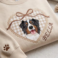 Custom Pet Portrait Embroidered Sweatshirt with Locket Heart Coquette Bow Design